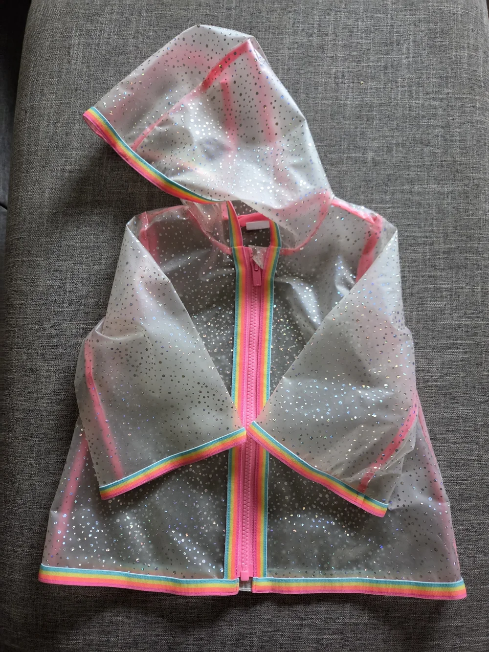 GAP Baby Clear Raincoat with Pink Trim and Silver Sparkle
